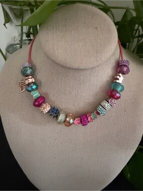 Vintage Multicolor Crystal Encrusted Beads & Charms Glass Beaded Necklace